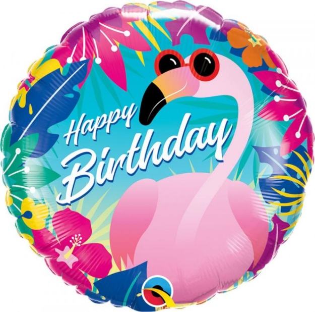 Obrázok z Foliový balónik Plameniak Happy Birthday 45 cm - Qualatex