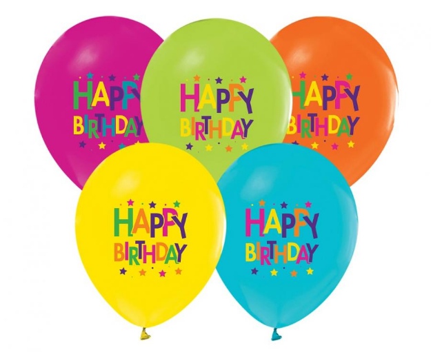 Obrázek z Latexové balonky barevné - Happy birthday  30 cm - 5 ks  
