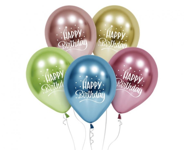 Obrázek z Latexové balonky barevné chromové - Happy birthday  30 cm - 5 ks  