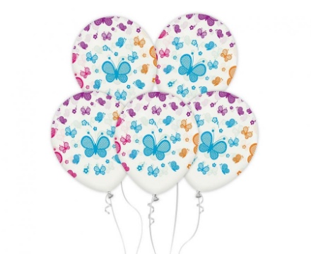 Obrázek Latexové balonky bílé - motýlci 30 cm - 5 ks 
