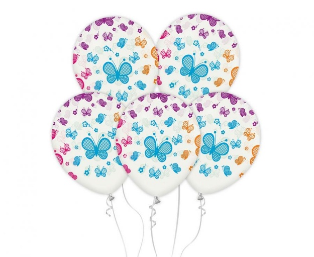 Obrázok z Latexové balóniky biele - motýliky 30 cm - 5 ks