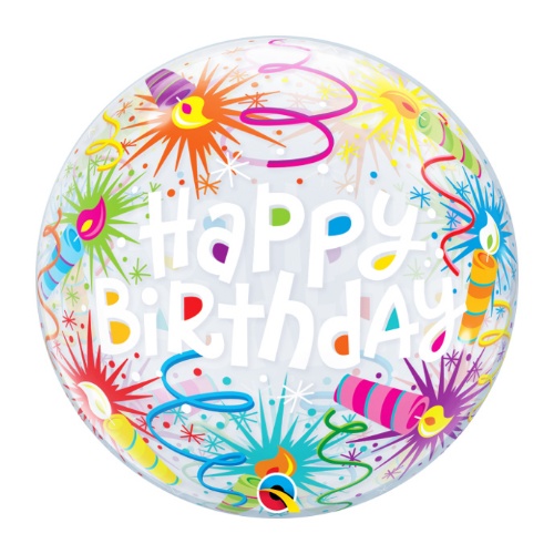 Levně Balonek bublina s potiskem - Narozeninové svíčky, Happy Birthday 46 cm