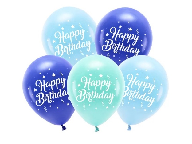 Obrázok z Latexové balóniky modré Happy Birthday 26 cm - 5 ks
