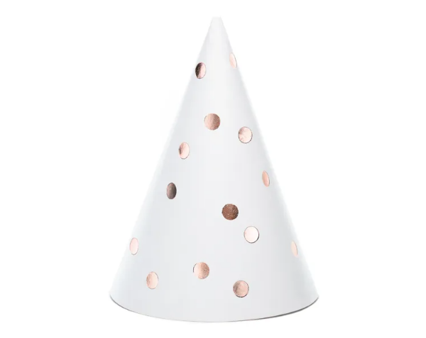Papírové čepičky s puntíky - rose gold 6 ks