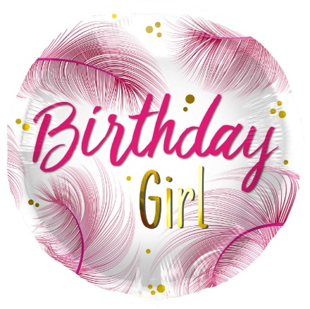 Obrázek Foliový balonek Birthday Girl - peří 45cm 