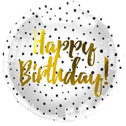 Levně Foliový balonek Happy Birthday - černé tečky 45 cm
