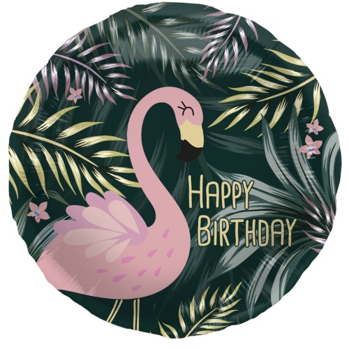 Levně Foliový balonek Happy Birthday - flamingo 45 cm