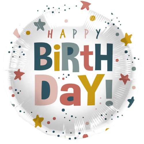 Levně Foliový balonek Happy Birthday - hvězdičky a tečky 45 cm