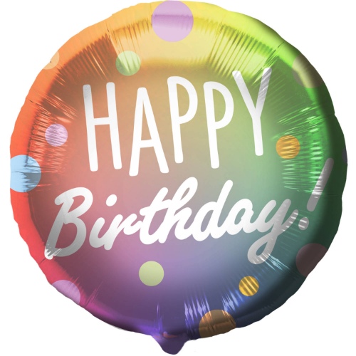Levně Foliový balonek Happy Birthday - holografické tečky 45 cm