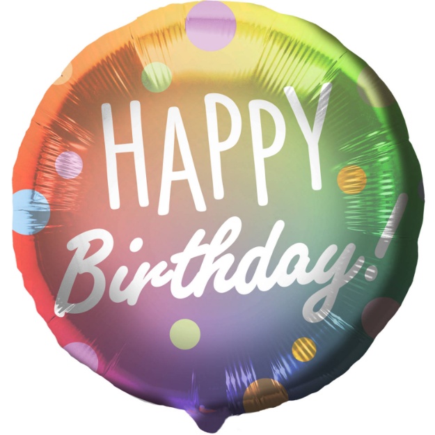 Obrázok z Fóliový balónik Happy Birthday - holografické bodky 45 cm