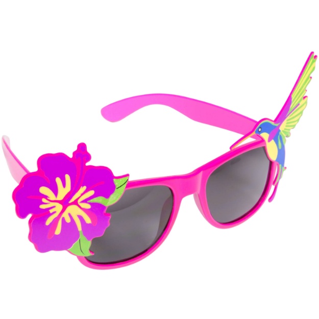 Obrázek z Plastové brýle s květinou a kolibříkem - růžové  