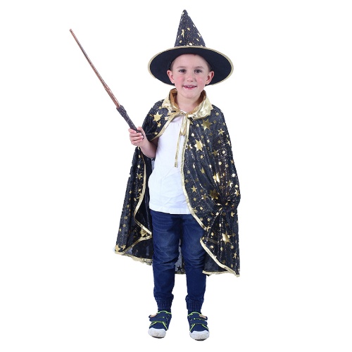 Dětský čarodějnický plášť s kloboukem - černý