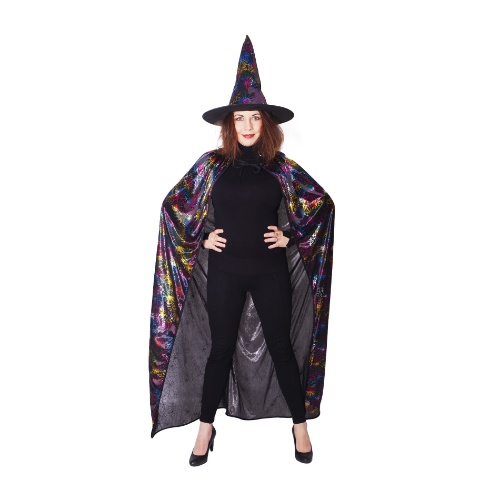 Čarodějnický plášť s kloboukem - barevný