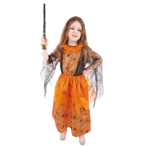 Dětský kostým čarodějnice oranžový - 4 až 6 let