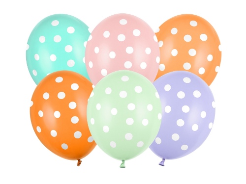 Balonky barevné s potiskem 30 cm - puntíky, 6 ks