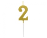 Obrázok z Sviečka narodeninová číslica 2 metalická zlatá 9,5 x 2,3 cm