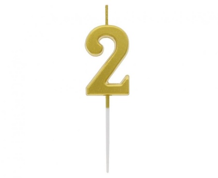 Obrázek Svíčka narozeninová číslice 2 metalická zlatá 9,5 x 2,3 cm