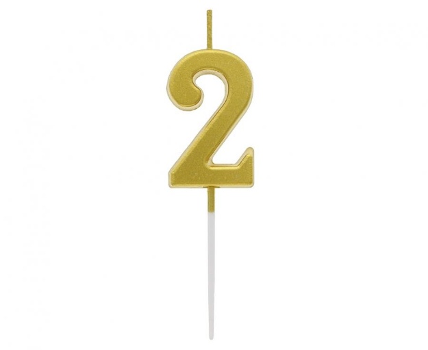 Obrázok z Sviečka narodeninová číslica 2 metalická zlatá 9,5 x 2,3 cm