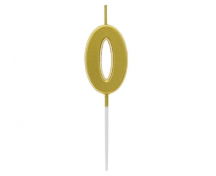 Obrázek Svíčka narozeninová číslice 0 metalická zlatá 9,5 x 2,3 cm