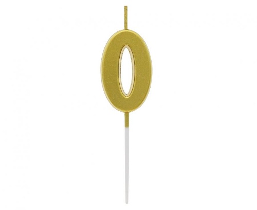 Levně Svíčka narozeninová číslice 0 metalická zlatá 9,5 x 2,3 cm