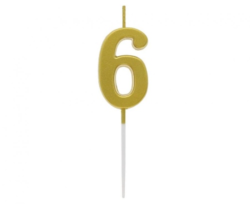 Levně Svíčka narozeninová číslice 6 metalická zlatá 9,5 x 2,3 cm