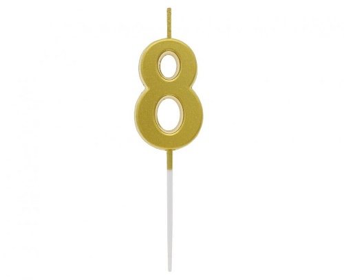 Levně Svíčka narozeninová číslice 8 metalická zlatá 9,5 x 2,3 cm