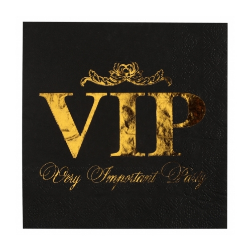Levně Papírové ubrousky VIP – černé se zlatým potiskem, 33 x 33 cm, 10 ks