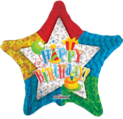 Levně Foliový balonek hvězda Happy Birthday - oslava 46 cm