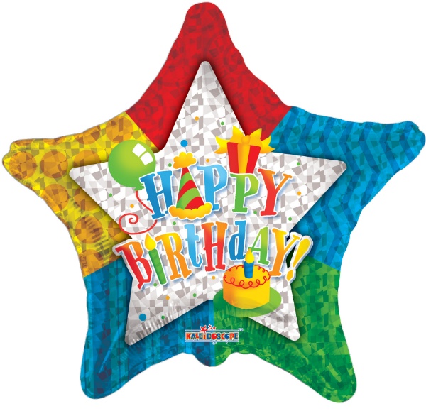 Foliový balonek hvězda Happy Birthday - oslava 46 cm