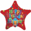 Obrázok z Fóliový balónik hviezda - červený Happy Birthday s darčekmi - 46 cm