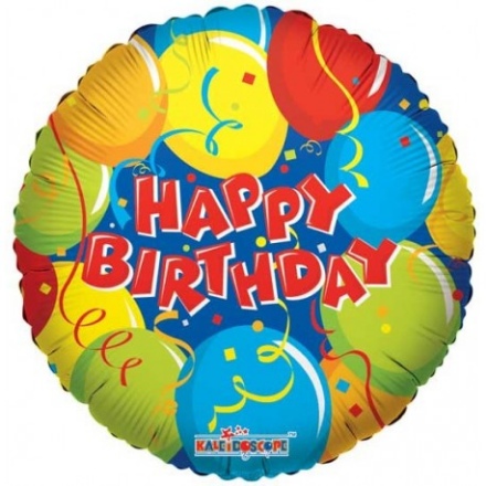Obrázek Foliový balonek Happy Birthday - konfety a serpentiny 46 cm  