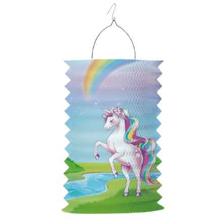 Obrázek Závěsný lampion válec jednorožec s duhou 28 cm 