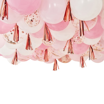 Picture of Sada na balonkový strop - Pink Blush se střapci 160 ks