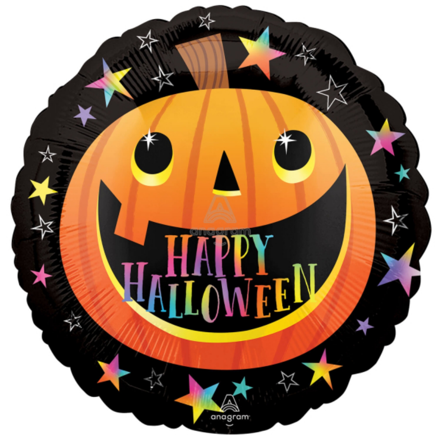 Foliový balonek kulatý dýně s úsměvem - Happy Halloween - 45 cm