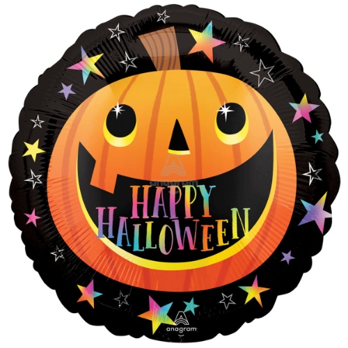 Levně Foliový balonek kulatý dýně s úsměvem - Happy Halloween - 45 cm