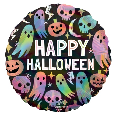 Obrázek Foliový balonek holografický - duchové Happy Halloween - 43 cm 