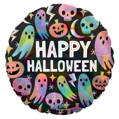 Levně Foliový balonek holografický - duchové Happy Halloween - 43 cm