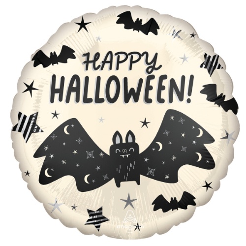 Levně Foliový balonek Satin - netopýři Happy Halloween - 43 cm