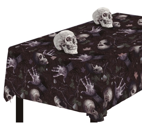 Levně Halloweenský ubrus černý s lebkami - 173 x 274 cm - Fiestas Guirca