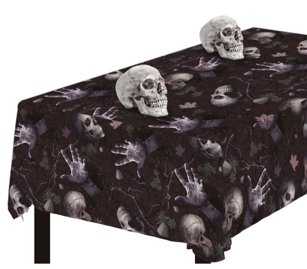 Obrázok z Halloweensky obrus ​​čierny s lebkami - 173 x 274 cm - Fiestas Guirca