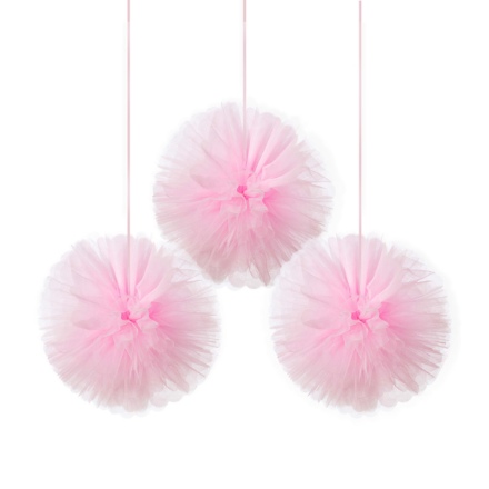 Obrázek Tylový pom pom růžový 30,4 cm - 3 ks