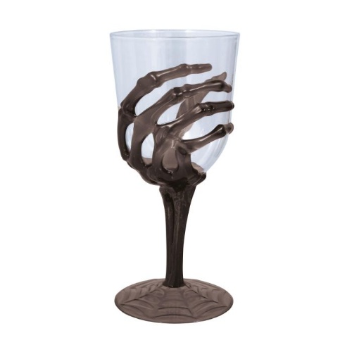 Levně Plastová sklenka na víno Halloween - Black Skeleton 18,5 cm