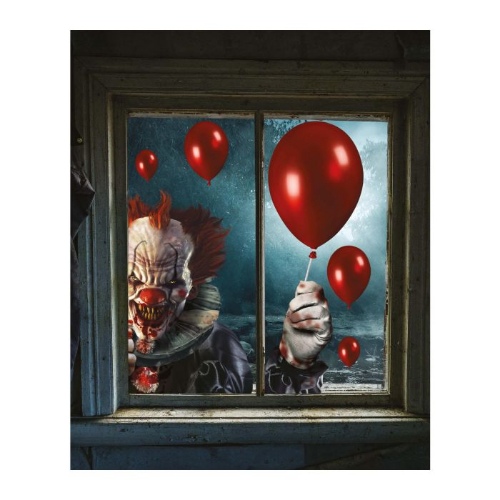 Levně Halloweenská dekorace do okna - děsivý klaun 30 x 40 cm
