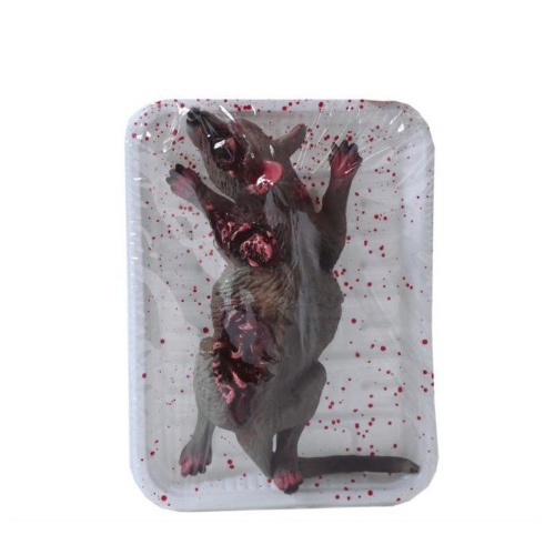 Levně Halloweenská dekorace - mrtvá krysa na tácku