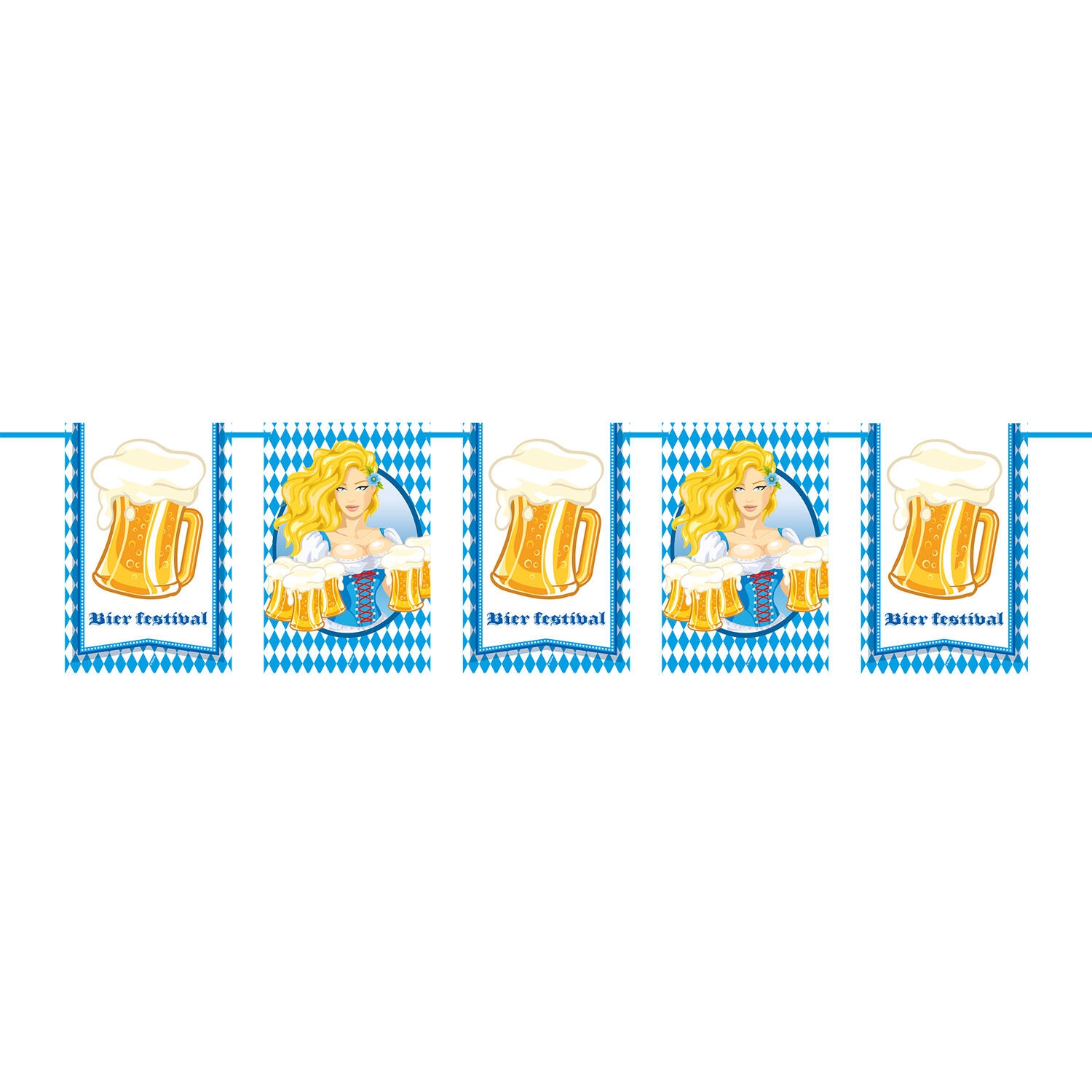 Plastová girlanda Oktoberfest s půllitry a servírkou – 10 m