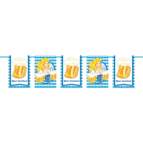 Levně Plastová girlanda Oktoberfest s půllitry a servírkou – 10 m