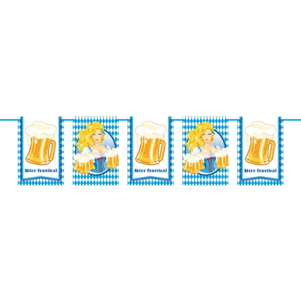 Plastová girlanda Oktoberfest s půllitry a servírkou – 10 m