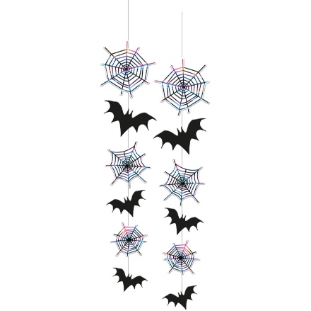 Obrázek Halloweenská závěsná dekorace - pavučiny a netopýři 2ks
