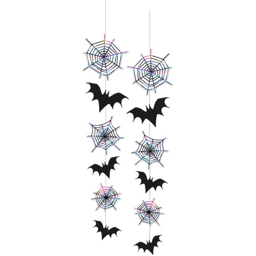 Levně Halloweenská závěsná dekorace - pavučiny a netopýři 2ks