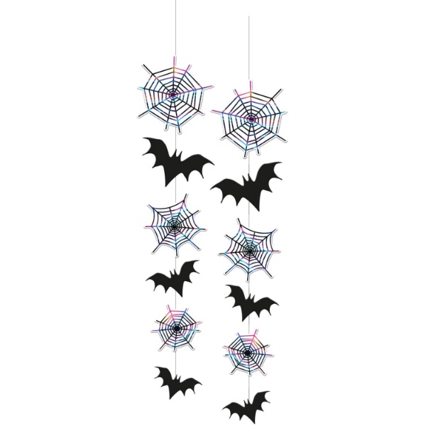 Halloweenská závěsná dekorace - pavučiny a netopýři 2ks